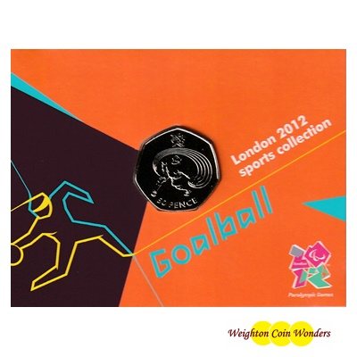 2011 BU 50p Coin (Card) - London 2012 - Goalball - Click Image to Close